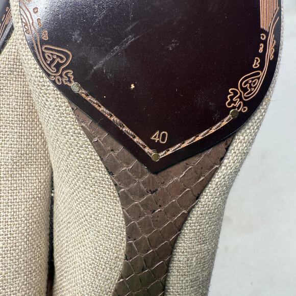 Elie Tahari Linen Canvas & Brown Leather Cap Toe Ballet Flats Size EU 40 - Picture 10 of 11